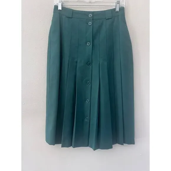 Mondi Wool Blend Pleated Midi Skirt Sz 38 (US 8)Green A-Line Made in Germany VTG - Picture 1 of 5